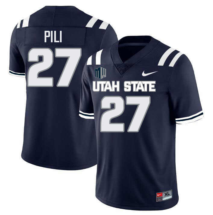 Utah State Aggies #27 Logan Pili College Football Jerseys Stitched Sale-Navy